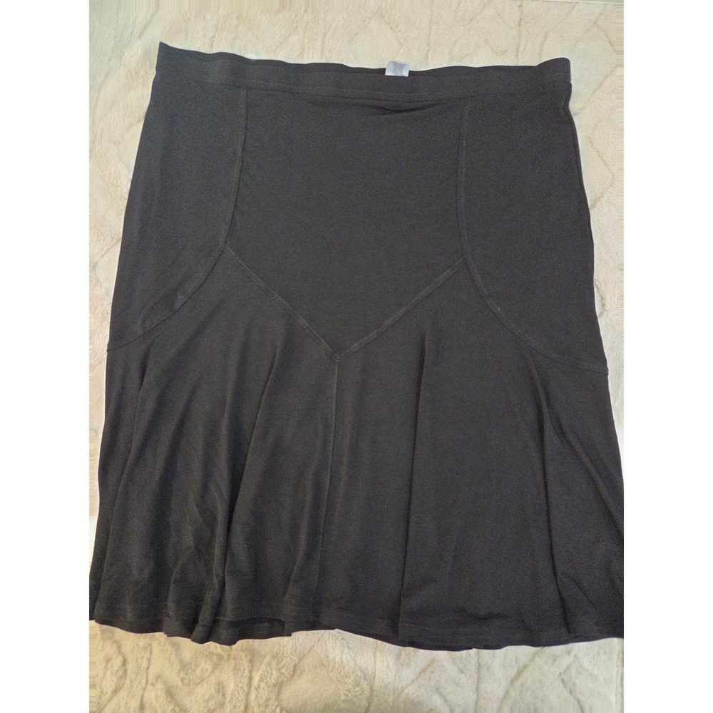Liz & Co Black Pull On Drop Waist Pleated Skirt XL Stretch Jersey Casual Office